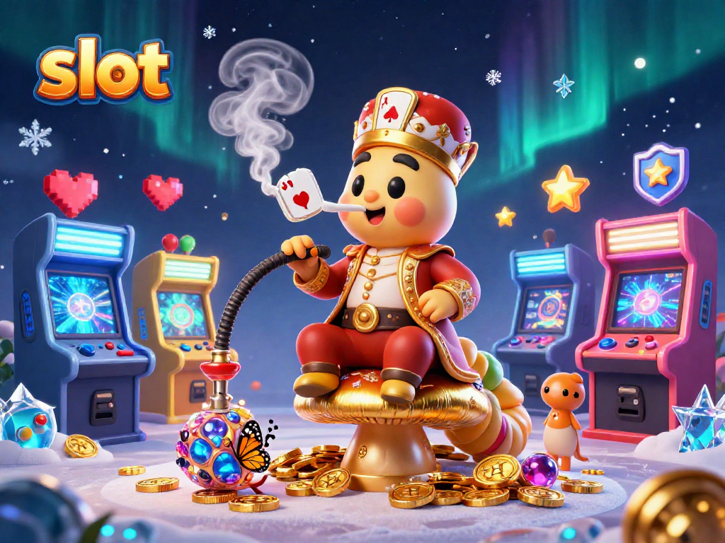 Putaran slot menarik dengan karakter kartun raksasa, koin emas, dan mesin permainan berwarna-warni.