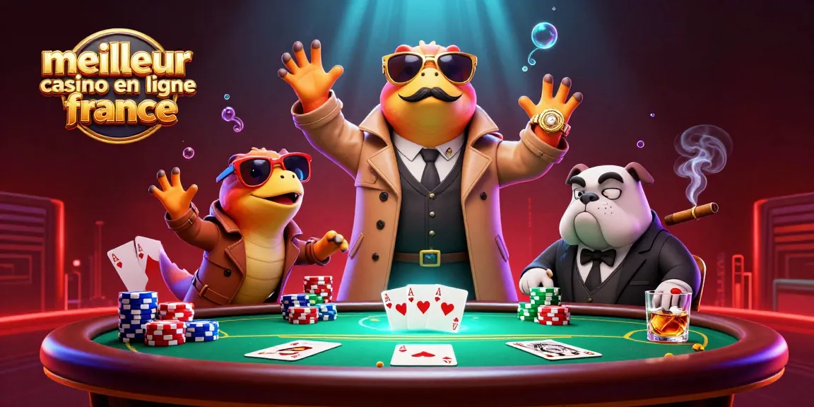Illustration animée de raptors en trench coat et bouledogue au meilleur casino en ligne France.