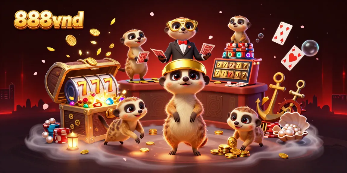 Experience thrilling games at 888vnd with vibrant meerkats running a busy casino.