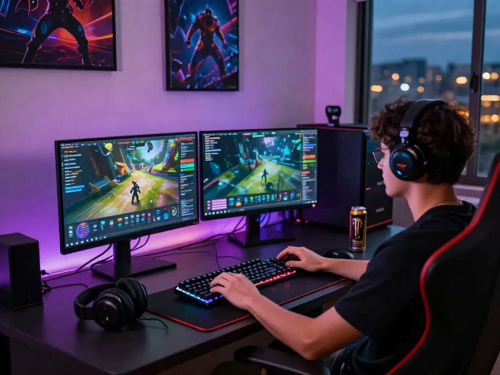 Momen gaming seru JPTOTO dengan setup modern dan grafik permainan menarik.