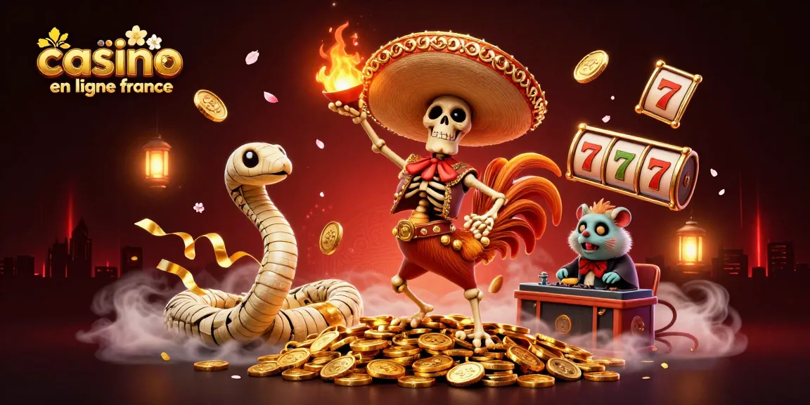 Un casino en ligne France animé avec un rooster mariachi et des éléments de jackpot étincelants