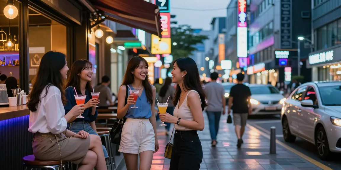 퀸알바 관련 강남의 현대적 바에서 즐거운 시간을 보내는 여성의 모습.