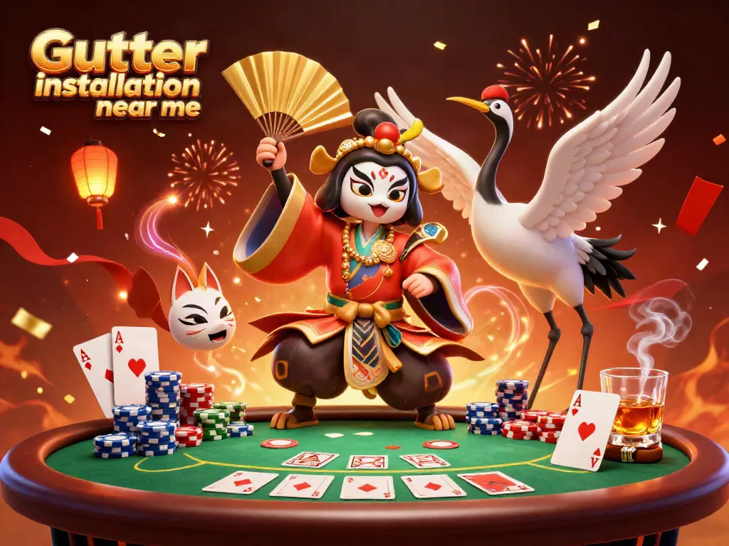 Experience Gutter installation near me illustrated through vibrant casino elements and dynamic characters.