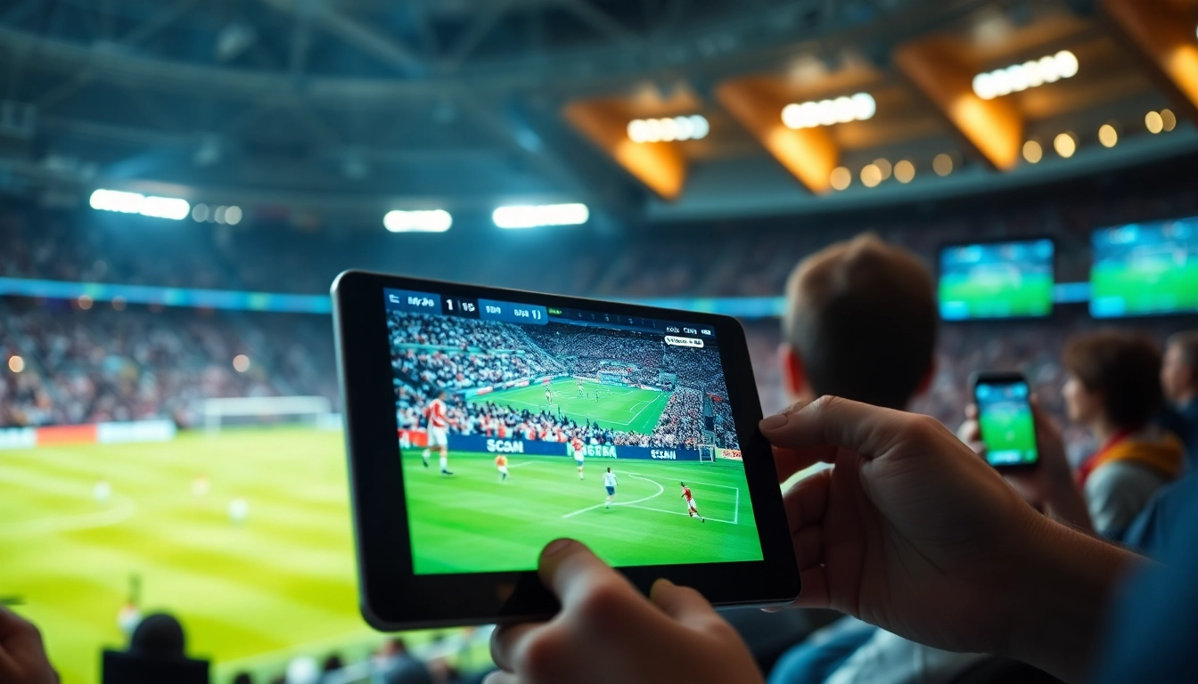 Menonton bolakami di tablet dengan adegan pertandingan sepak bola yang mendebarkan.