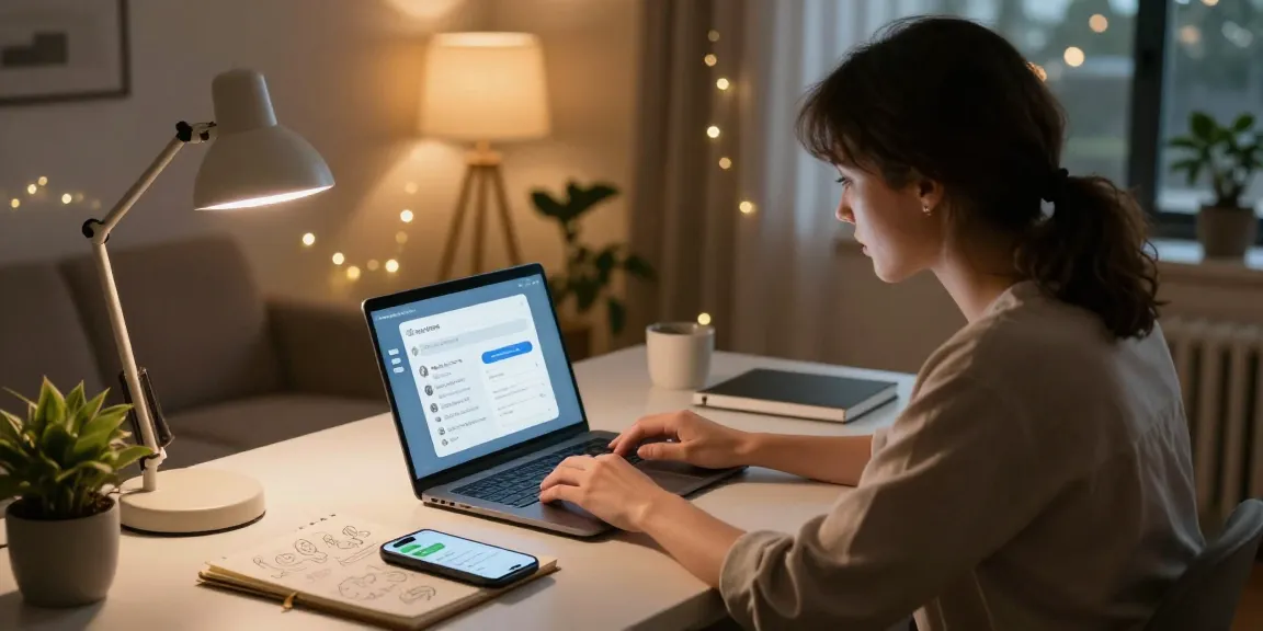Engaging conversation with an nsfw chat bot in a cozy home office setting.