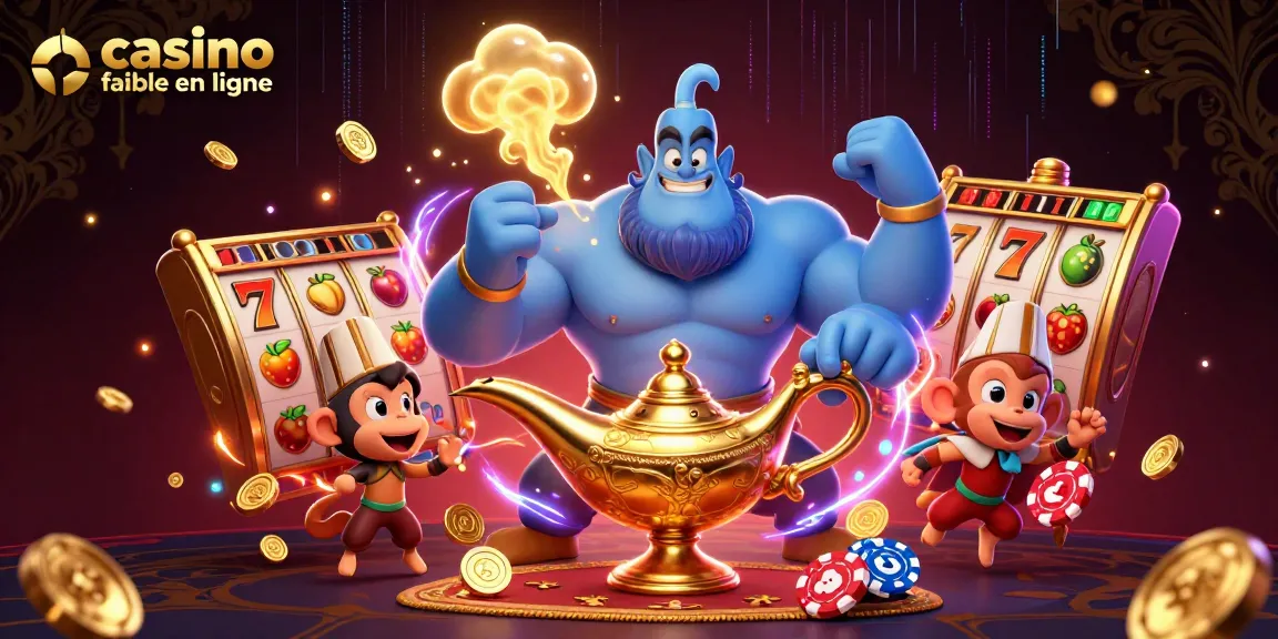 Jeu captivant dans un casino fiable en ligne avec un génie et des machines à sous animées.