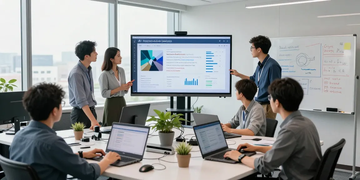 AI image detector collaboration in a modern workspace discussing content moderation.