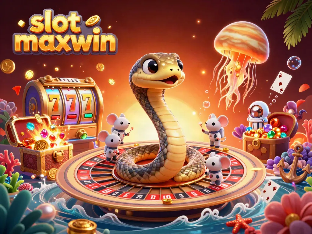 Enjoy the excitement of slot maxwin with a colorful casino-themed cosmic scene featuring whimsical characters and vibrant game elements.