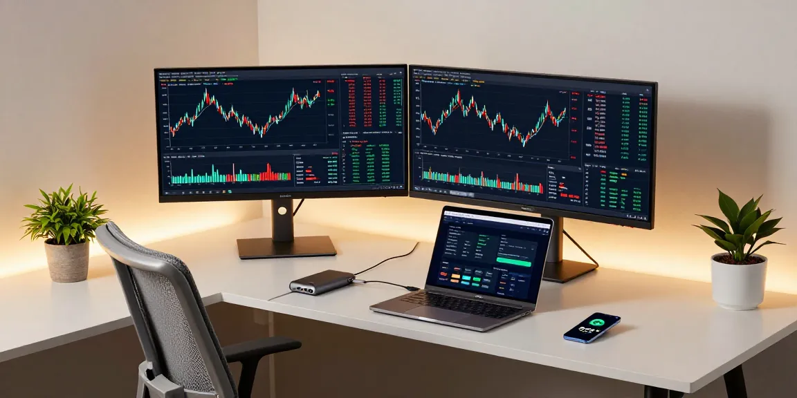 hcnwf stock price charts on dual monitors in a modern cryptocurrency trading workspace