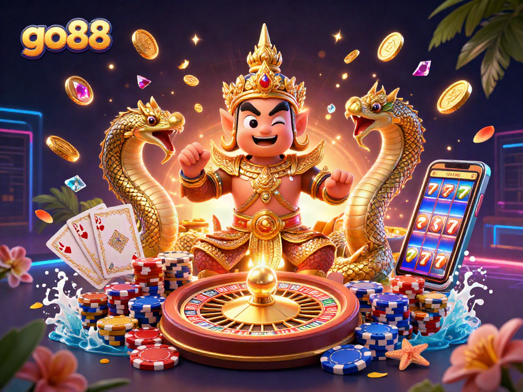 Experience the exciting world of go88 with vibrant gaming scenes and dynamic casino elements.