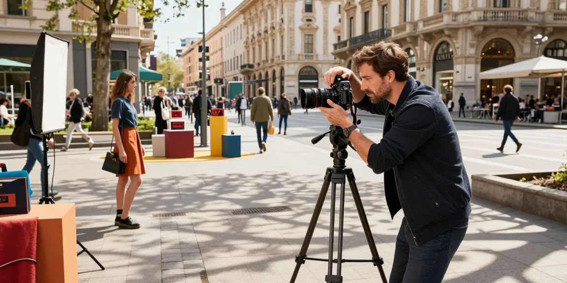 Fotografo Commerciale Milano che scatta fotografie di prodotto in un vivace contesto urbano.