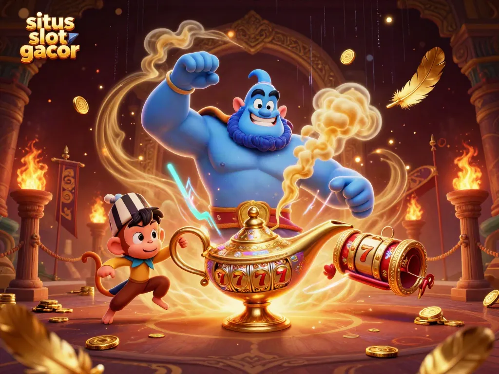 Situs slot gacor showcases thrilling slot reels and rich golden visuals in a magical casino setting.