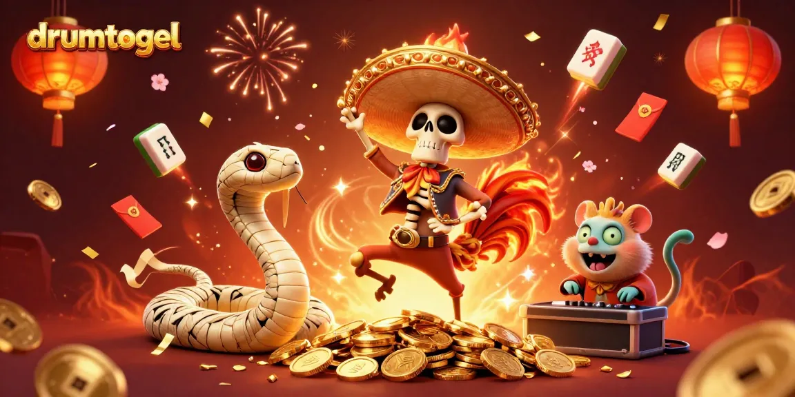 Mendapatkan kemenangan di drumtogel dengan karakter yang merayakan dan banyak elemen kasino.