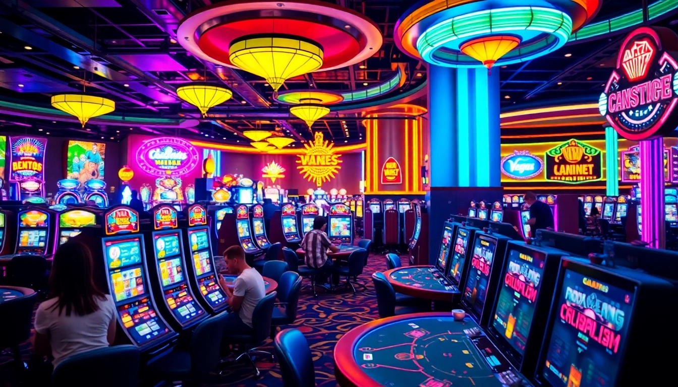 Experience the vibrant world of a Vegas hero on a bustling casino floor with lively games.