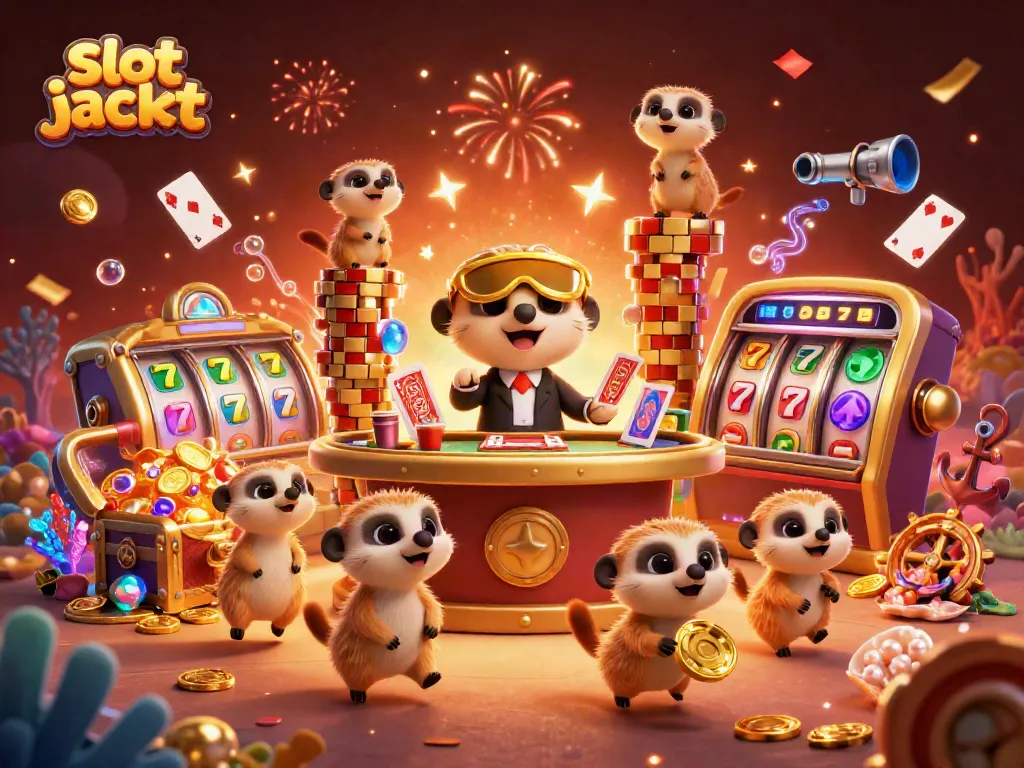 Experience the thrill of slot jackpot in a vibrant meerkat casino scene with engaging elements.