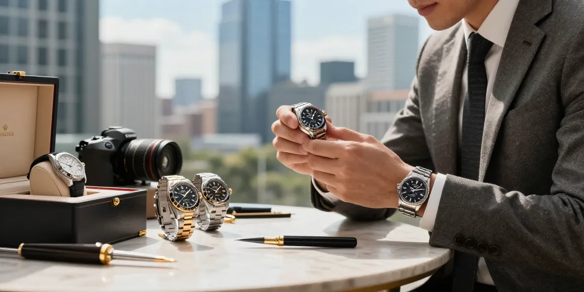 Showcasing premium super clone watches with exquisite craftsmanship in a stylish urban setting, reflecting luxury.