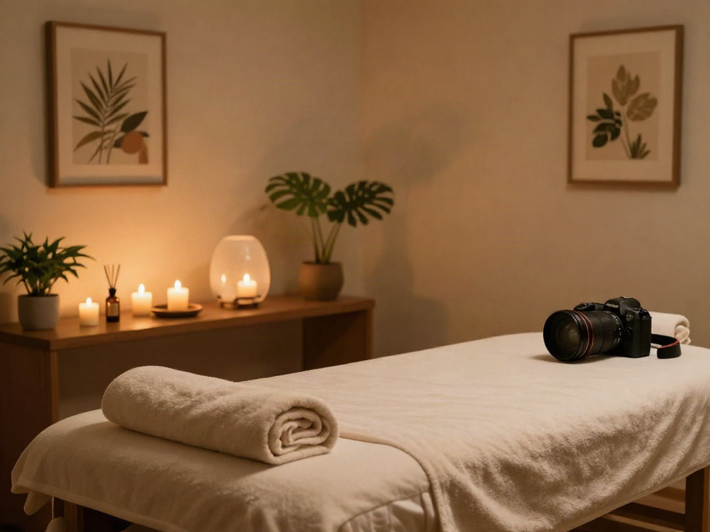 일산출장마사지 serene massage room with calming decor and warm lighting