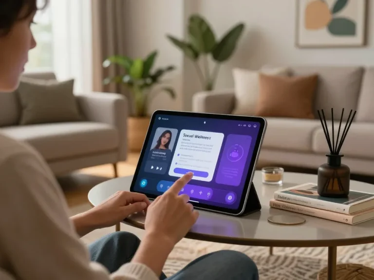 Person using an AI chatbot for intimate advice in a cozy living room, showcasing ai sex technology integration.