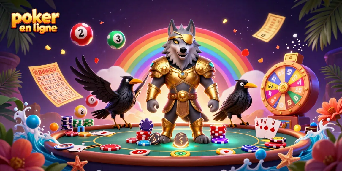 Jouez au poker en ligne dans cette illustration riche en éléments de casino et d'action dynamique