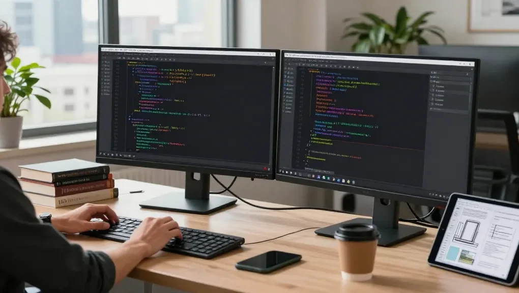 Developer utilizing 截图软件 Snipaste for efficient screen capturing and annotation in a modern workspace.