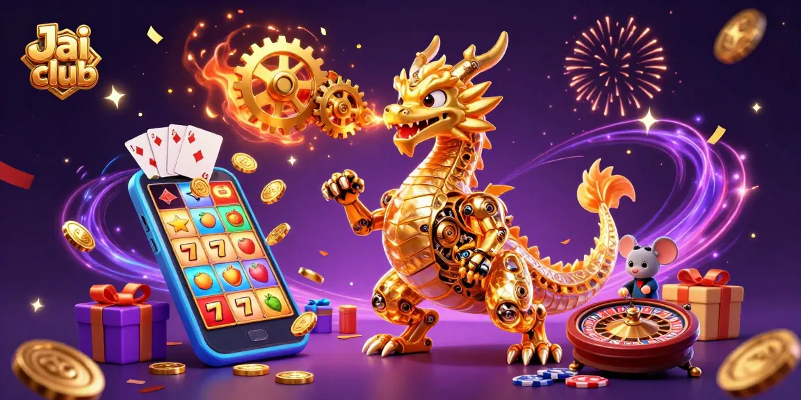 Engage with the Jai club casino experience featuring a golden dragon among dynamic slot and card games.