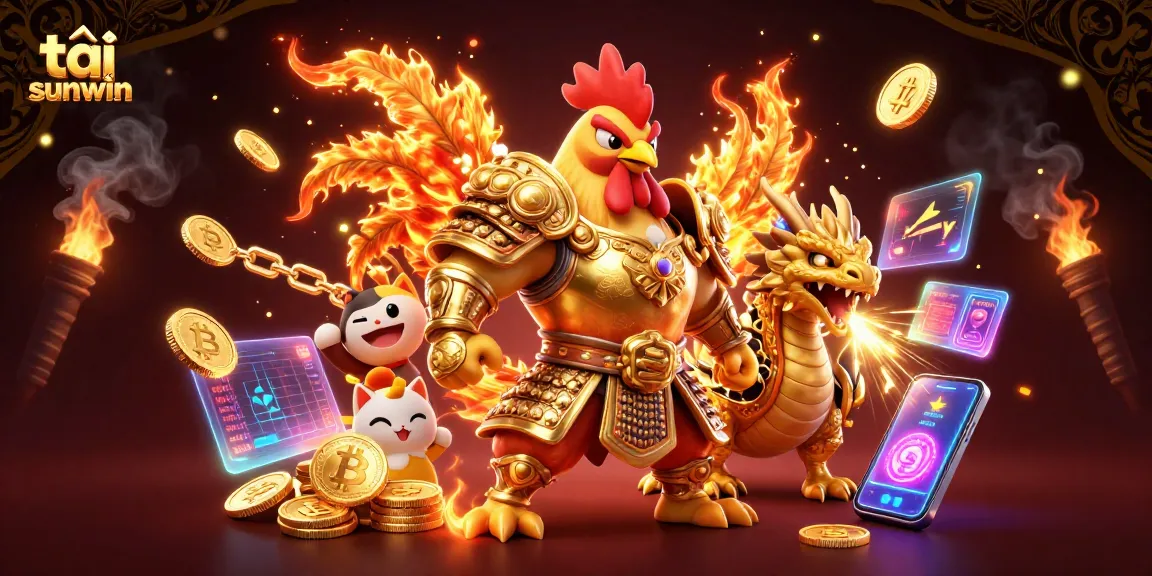 Experience the thrill of tải sunwin with our dynamic casino illustration featuring winning characters and crypto elements.