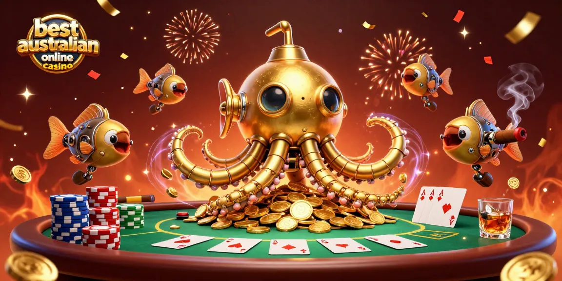 Experience the excitement of the best australian online casino with a vibrant underwater scene featuring a golden kraken!