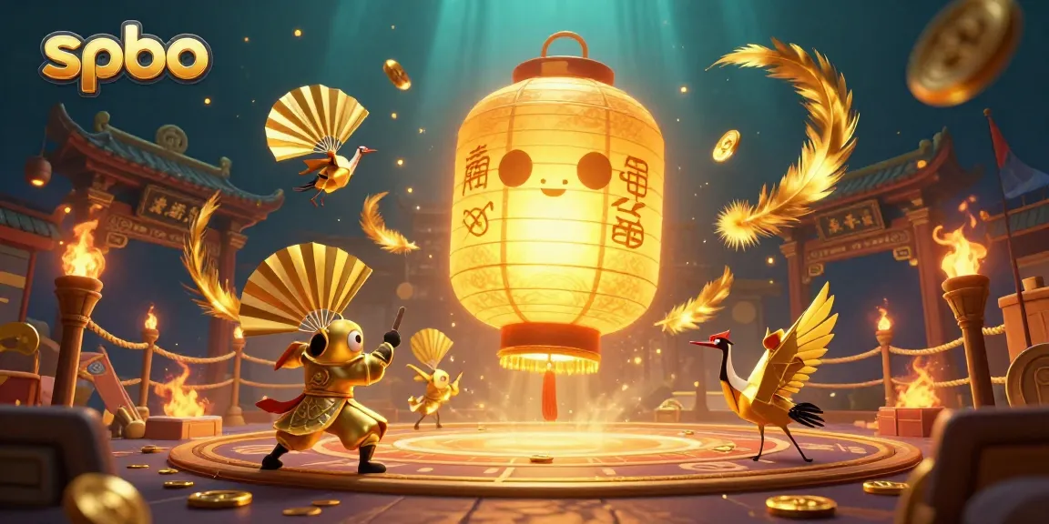 Engage with spbo's vibrant casino scene featuring a glowing lantern spirit and betting symbols.