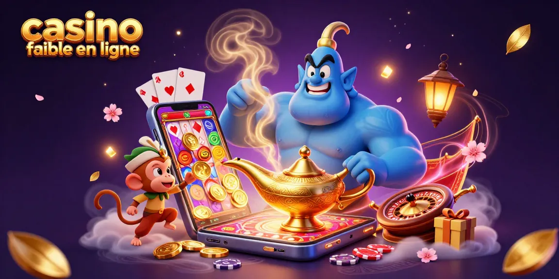 Illustration d'un génie et d'un singe sur un tapis magique, incarnant l'univers des jeux sur casino fiable en ligne.