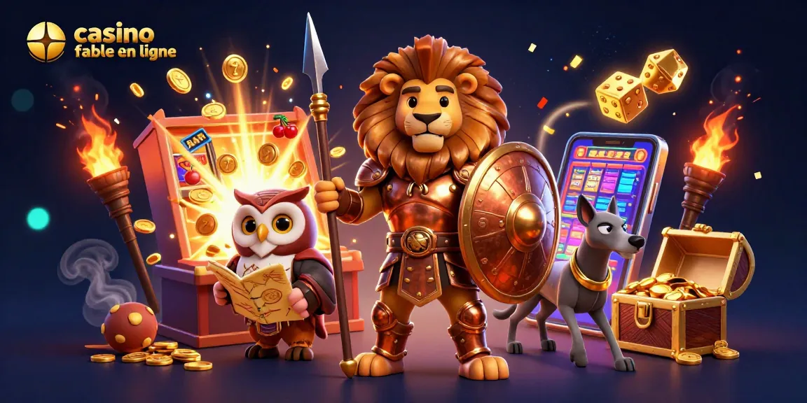 Plongez dans un univers de casino fiable en ligne avec un lion spartiate héroïque entouré de symboles de jackpot et de feux d'artifice.