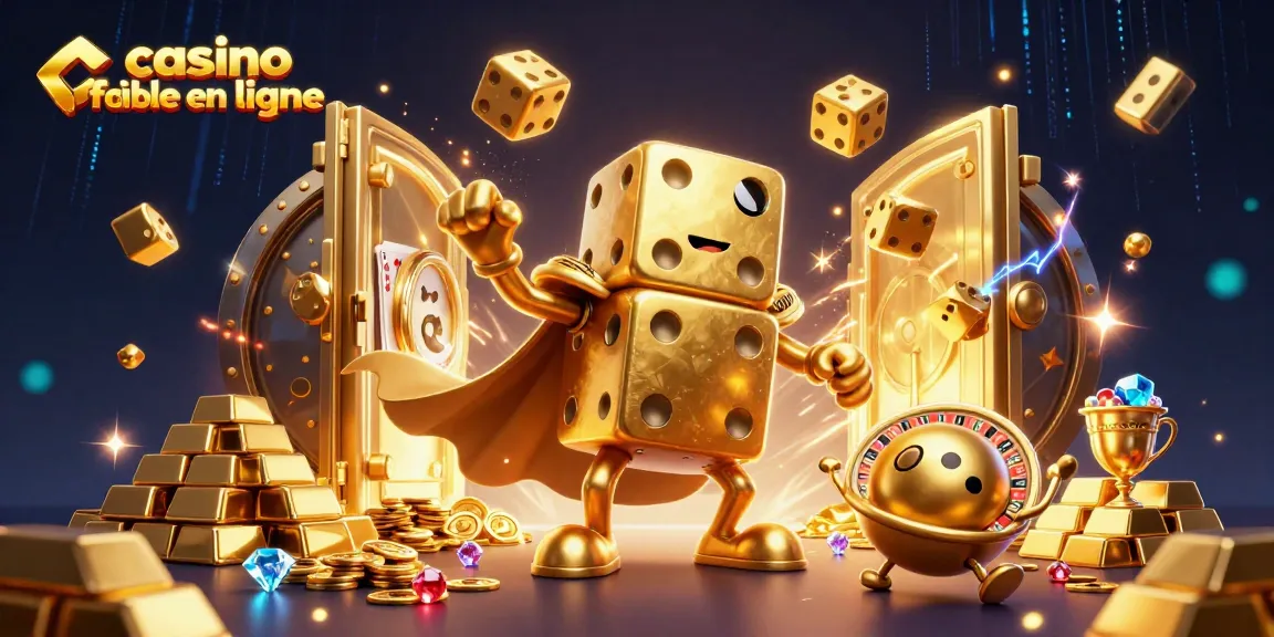 Jouez avec le golem de dés dorés dans un casino fiable en ligne, entouré de trésors scintillants.