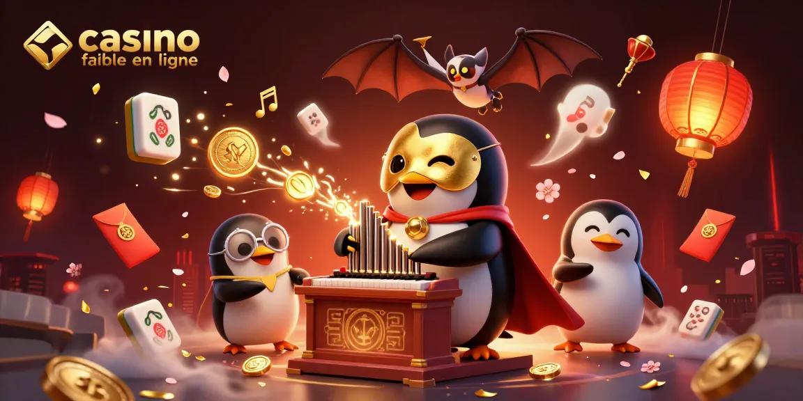 Une scène captivante de casino fiable en ligne avec un pingouin et des éléments colorés de jeu.