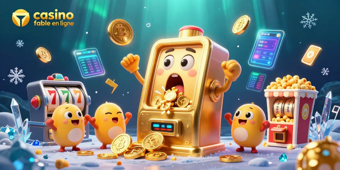 Illustration dynamique de casino fiable en ligne avec des machines à sous en fête, lançant des pièces d'or.