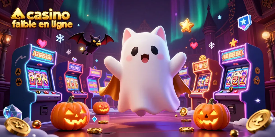 Expérimentez une ambiance captivante de casino fiable en ligne avec un chat fantôme et des éléments de jeux d'arcade lumineux.