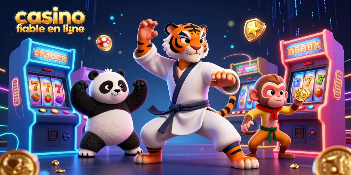 Jouez dans un casino fiable en ligne avec un tigre kung-fu, un panda et un singe pour gagner des médailles.