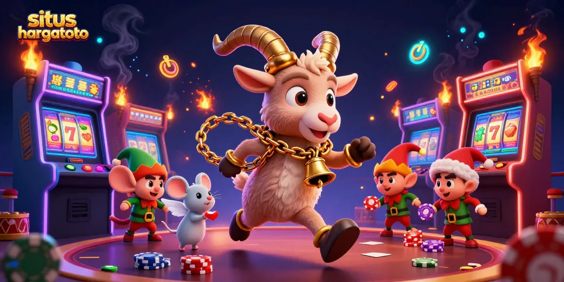 Situs Hargatoto offers exciting gaming experiences with a festive casino scene featuring Krampus and lively characters.