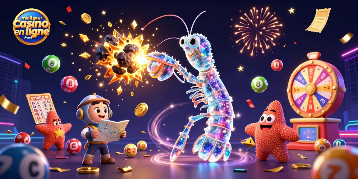 Découvrez le meilleur casino en ligne France avec une animation dynamique de célébration et des éléments de loterie.