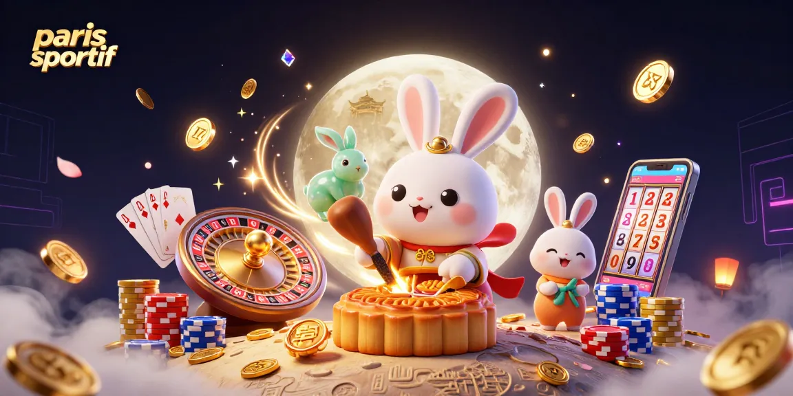 Pariez sur les paris sportif avec un lapin de lune et des jetons de poker scintillants.