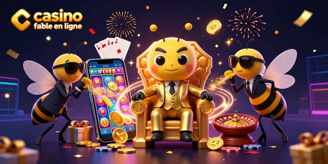 Illustration animée représentant un casino fiable en ligne avec des éléments de jeux variés, ambiance festive et énergique.