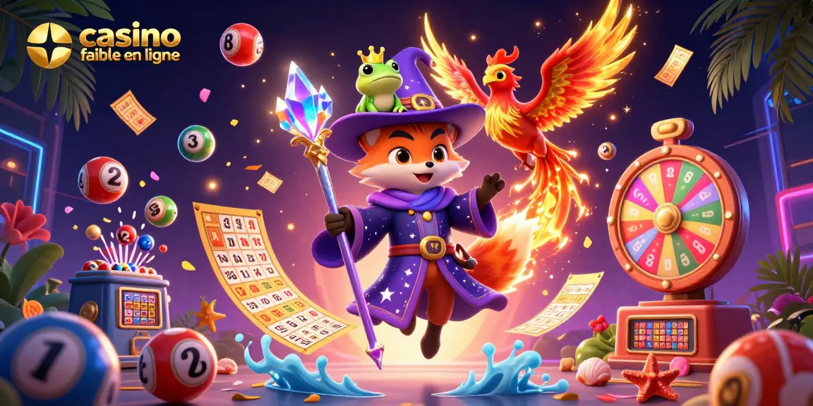 Participez à un casino fiable en ligne avec une illustration magique du renard sorcier et des éléments de loterie.
