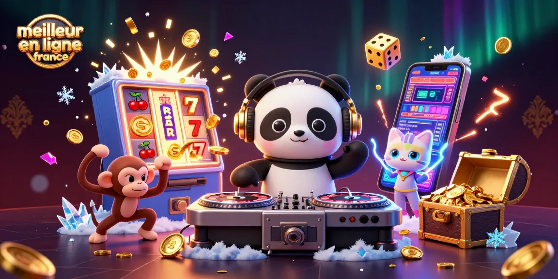 Plongée dans un monde dynamique du meilleur casino en ligne en France avec un panda DJ et un singe dansant