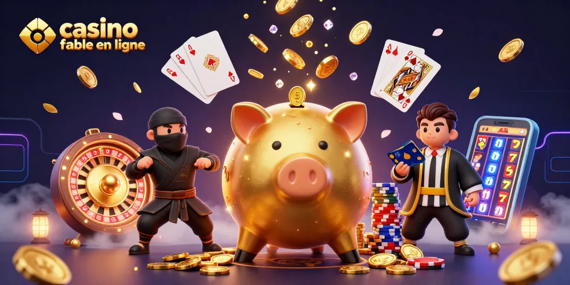 Une scène captivante de casino fiable en ligne, mettant en avant des personnages animés au milieu d'une pluie de jetons et d'éclats de lumière.