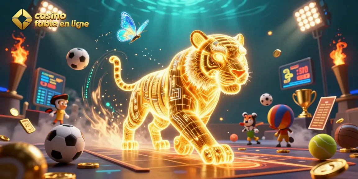 Explorez le monde du casino fiable en ligne avec un tigre lumineux et des éléments de jeu dynamiques.