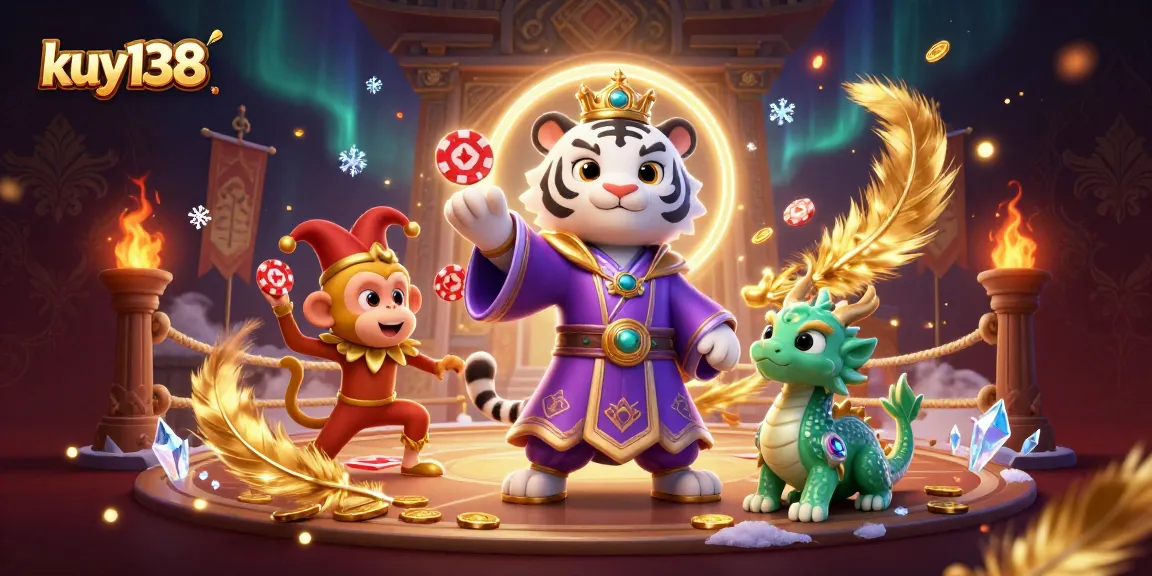 Kuy138, bermain permainan kasino dengan harimau putih 3D, monyet emas, dan naga hijau di arena.