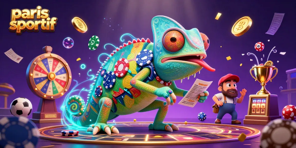 Un caméléon de casino coloré attire les paris sportifs avec une pluie d'argent.