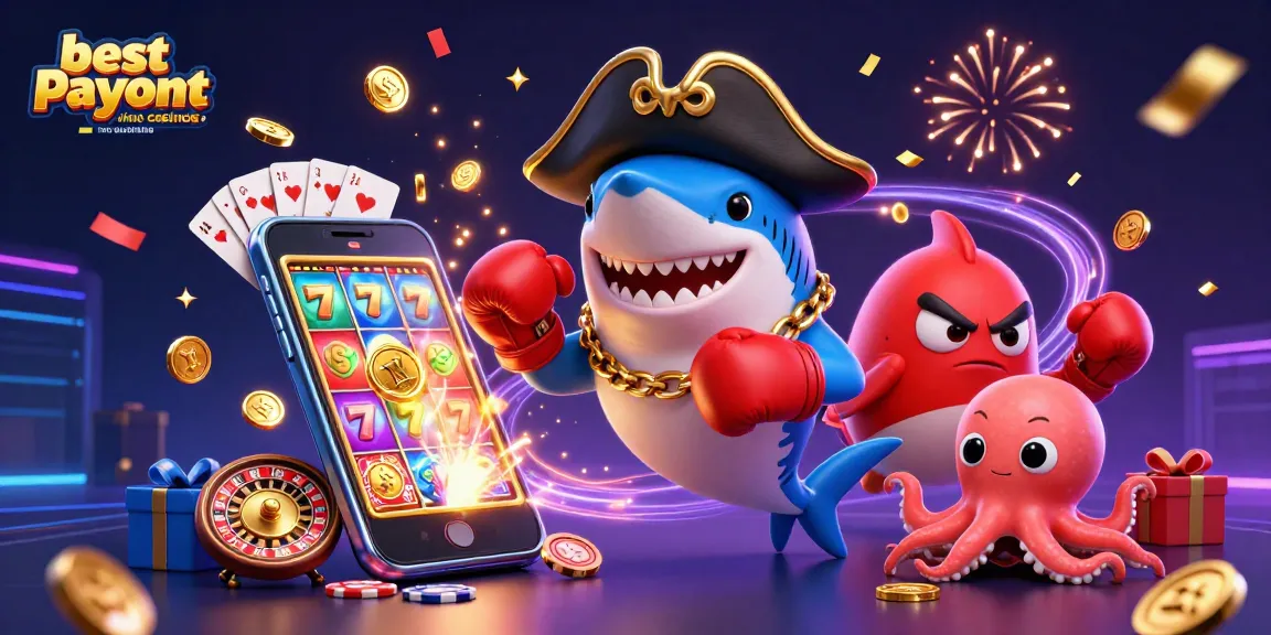Engaging scene of the best payout online casinos in australia with animated characters celebrating wins amidst gaming elements.
