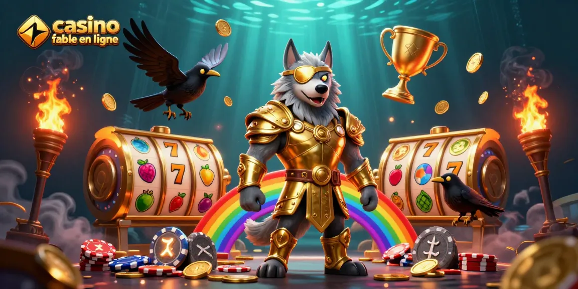 Découvrez une scène riche représentant un casino fiable en ligne avec des personnages mythologiques et des symboles de jeux.