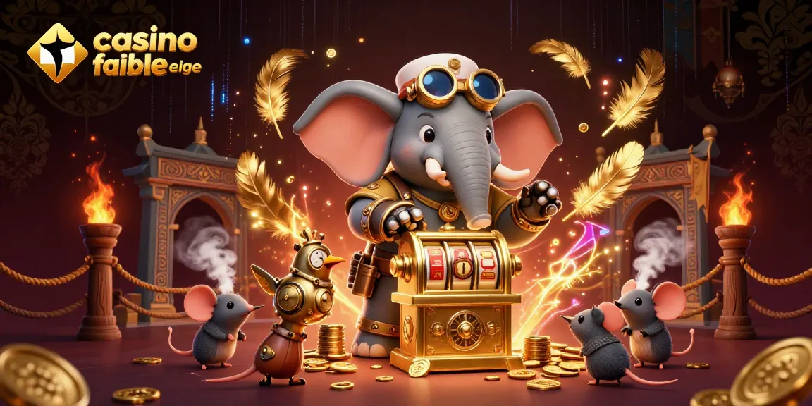 Illustration dynamique de casino fiable en ligne, avec un éléphant steampunk et une machine à sous.