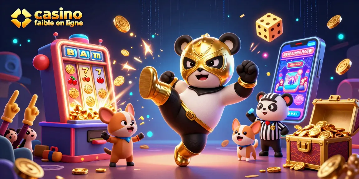 Casinos fiables en ligne : illustration d'une scène dynamique de jeu avec un panda lutteur et un chihuahua arbitre.