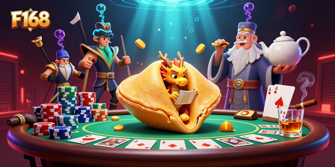 Engage in thrilling gameplay at F168 with vibrant elements like fortune cookies and poker dynamics.